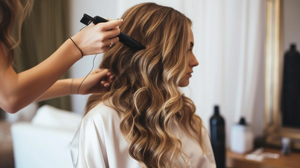 Stylist finishing a client with soft loose curls